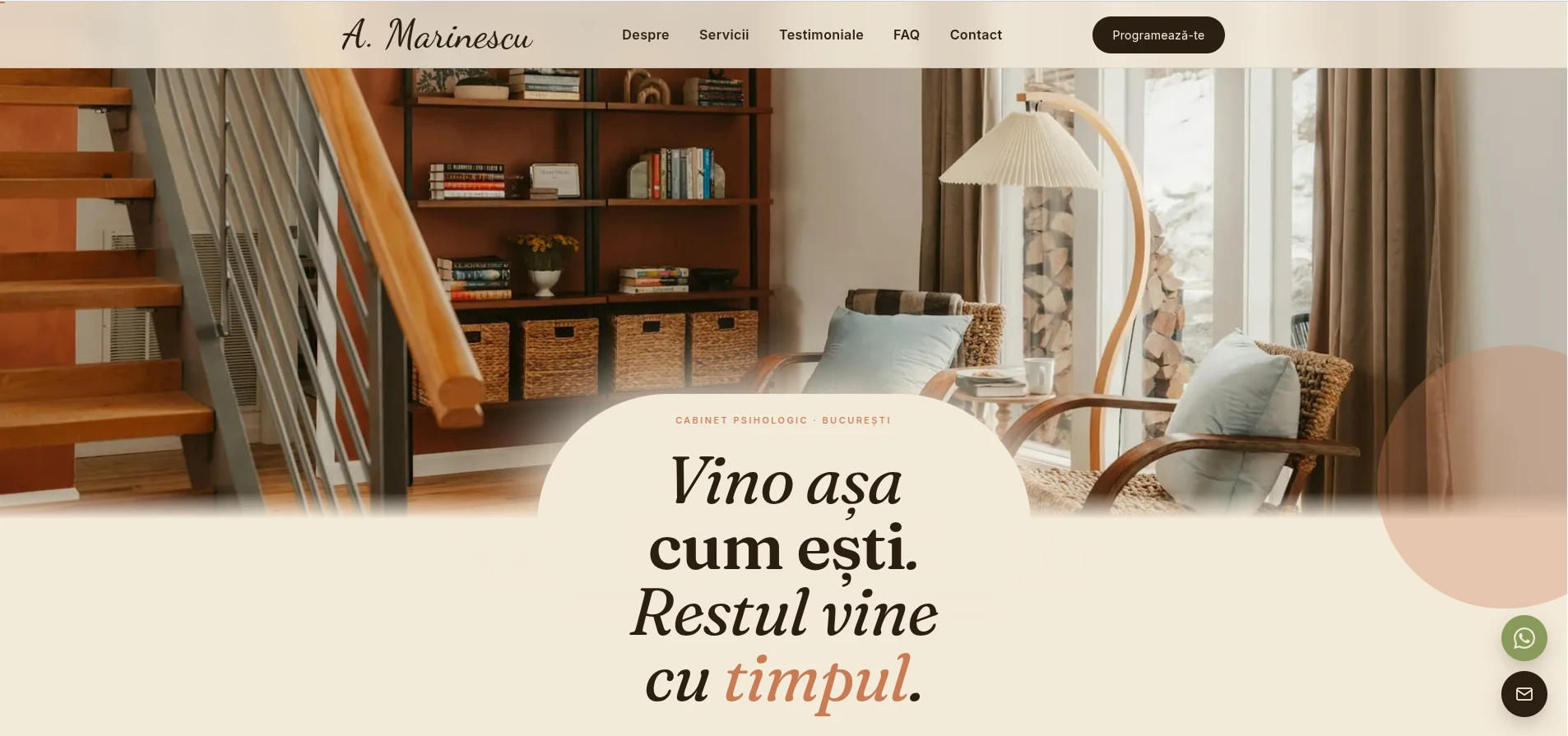 Hero - „Vino așa cum ești" cu banner cabinet și buton de programare