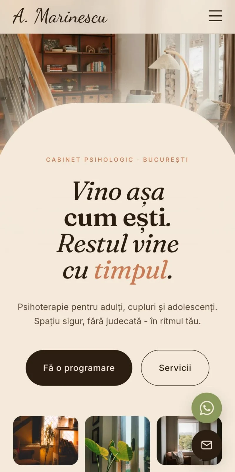 Dr. Ana Marinescu - hero homepage „Vino așa cum ești" pe mobil